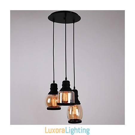 Designer Touch Decorative Antique Glass Shade 3 Light Artistic Minimalist Pendant