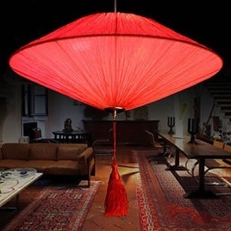 Designer Touch Decorative Lotus Leaf Modern Marine Cloth Art Droplight Of Red Lanterns Lamp Light