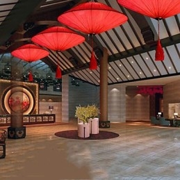 Designer Touch Decorative Lotus Leaf Modern Marine Cloth Art Droplight Of Red Lanterns Lamp Light