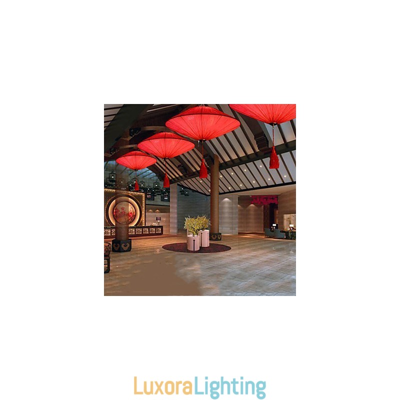 Designer Touch Decorative Lotus Leaf Modern Marine Cloth Art Droplight Of Red Lanterns Lamp Light