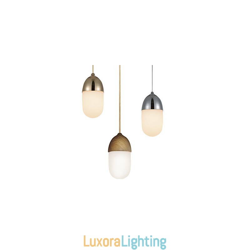 Designer Touch Decorative Mini Acorn Pendant Lamp 1 Light Mordern Simplicity Golden Chrome Wooden Color Finish Carbon Steel & Glass Droplight