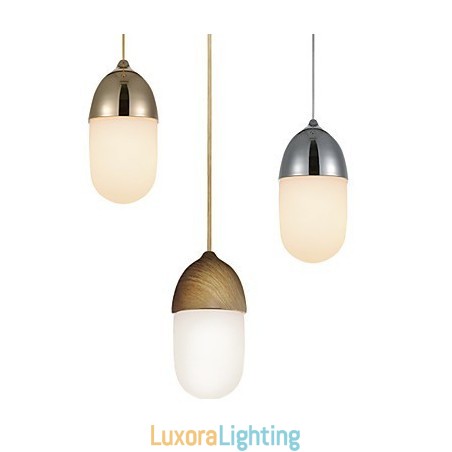 Designer Touch Decorative Mini Acorn Pendant Lamp 1 Light Mordern Simplicity Golden Chrome Wooden Color Finish Carbon Steel & Glass Droplight