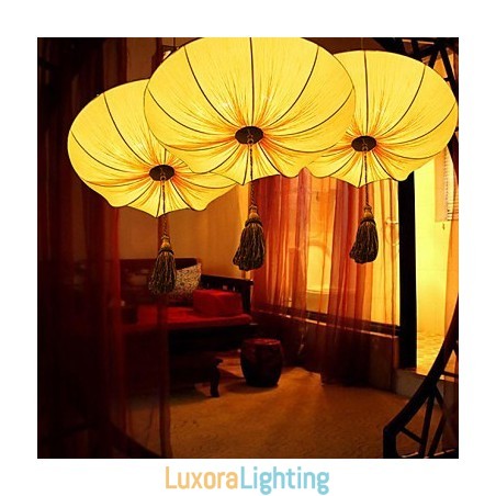 Designer Touch Decorative Creative Round Big Red Lantern Lotus Leaf Wedding Festival Cloth Art Chandelier Lamp Light