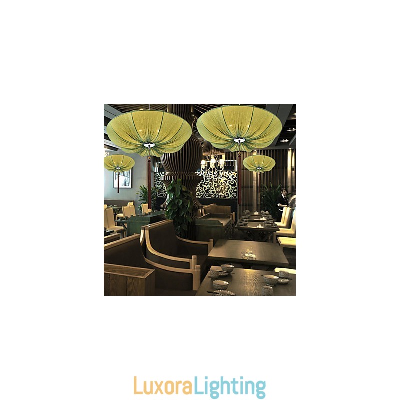 Designer Touch Decorative Creative Round Big Red Lantern Lotus Leaf Wedding Festival Cloth Art Chandelier Lamp Light