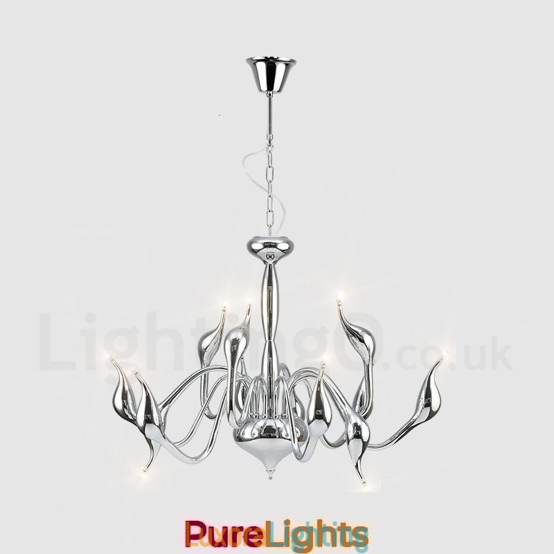 Designer Touch Decorative 12 Light Modern Swan Chrome Metal Chandelier Pendant Light