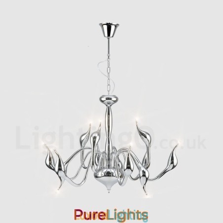 Designer Touch Decorative 12 Light Modern Swan Chrome Metal Chandelier Pendant Light