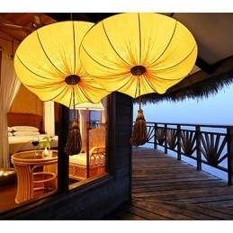 Designer Touch Decorative Creative Round Big Red Lantern Lotus Leaf Wedding Festival Cloth Art Chandelier Lamp Light