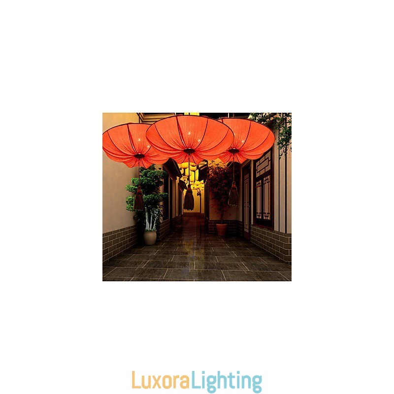 Designer Touch Decorative Creative Round Big Red Lantern Lotus Leaf Wedding Festival Cloth Art Chandelier Lamp Light