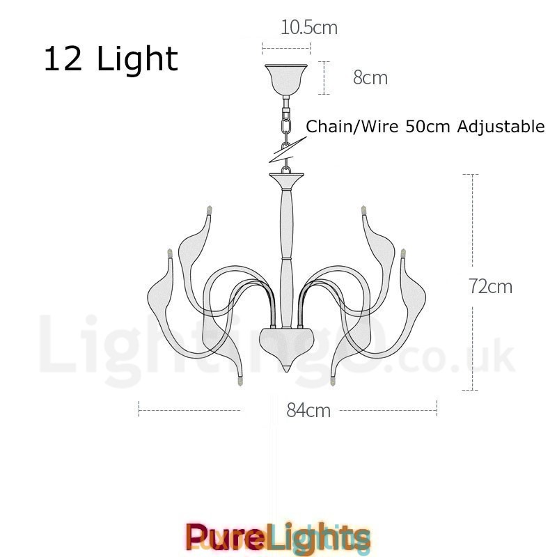 Designer Touch Decorative 12 Light Modern Swan Chrome Metal Chandelier Pendant Light