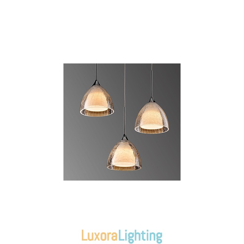 Designer Touch Decorative 3 Light Two layer Pendant Island Light Crack Glass Polished Chrome