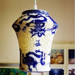 Designer Touch Decorative Retro Ceramic lamp lamp Stairs Blue Single Head Chandelier Creative