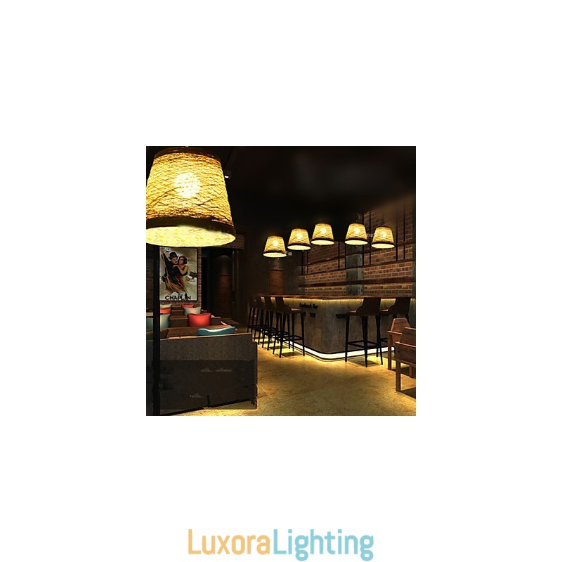 Designer Touch Decorative Modern Rural Cany Art Woven Rattan Single Head Droplight Lamp