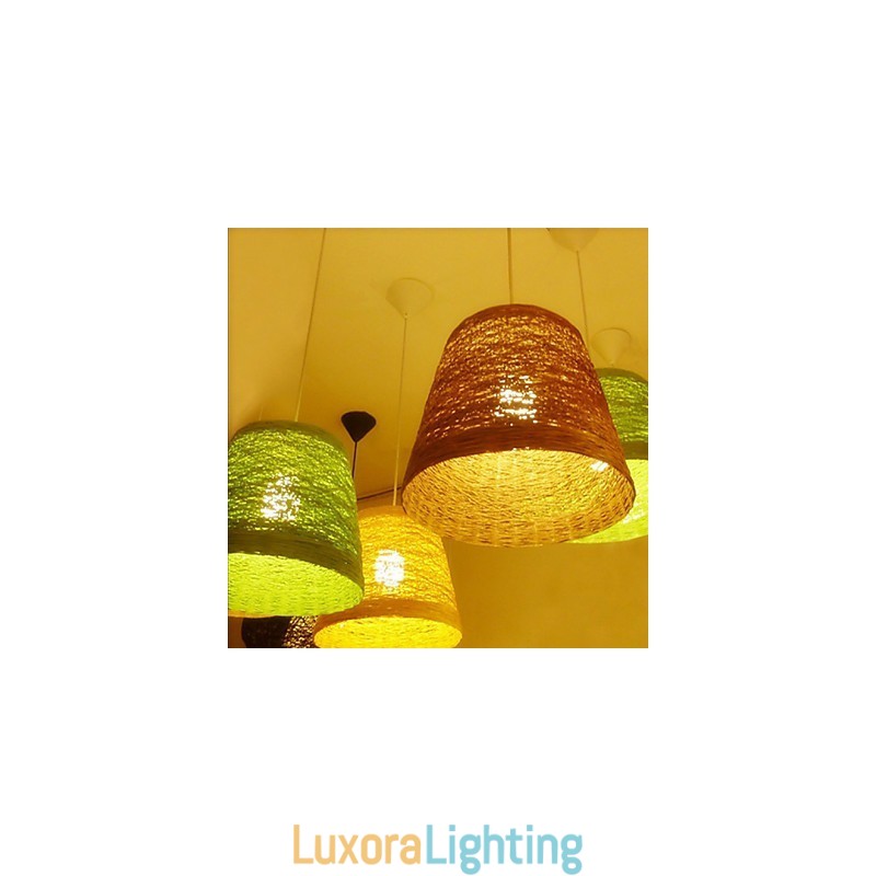 Designer Touch Decorative Modern Rural Cany Art Woven Rattan Single Head Droplight Lamp