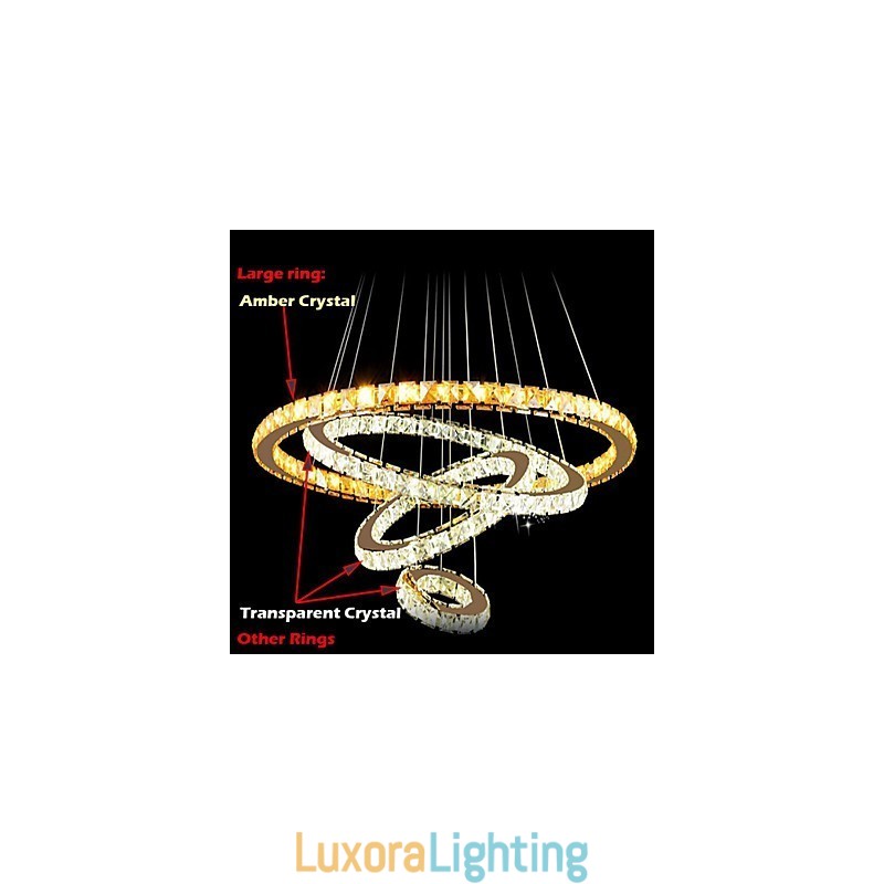 Designer Touch Decorative Pendant Lamps Ceiling Light Chandelier Lighting Round 4 Rings Large Ring Amber Crystal and Other Clear Crystal