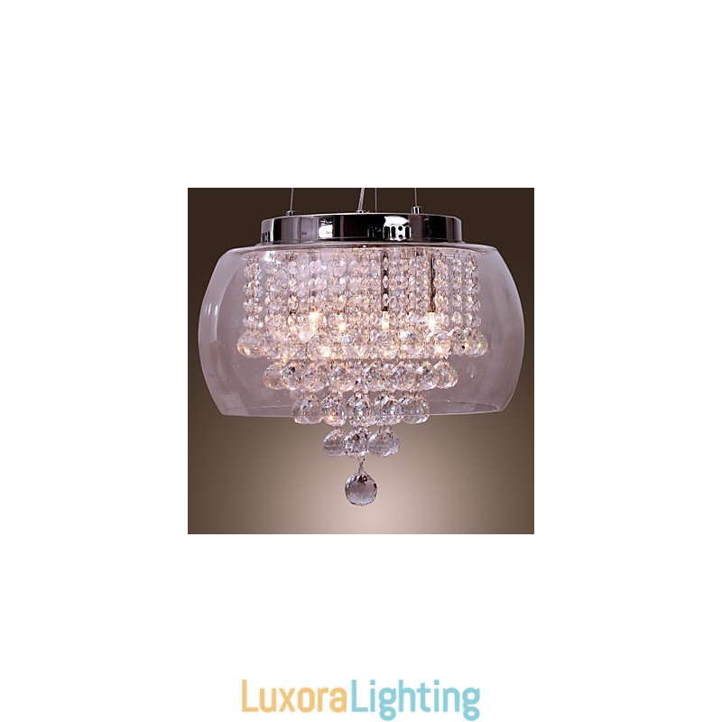 Designer Touch Decorative Artistic 6 Light Crystal Pendant Light with Glass Shade