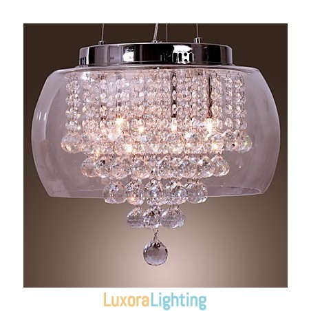 Designer Touch Decorative Artistic 6 Light Crystal Pendant Light with Glass Shade