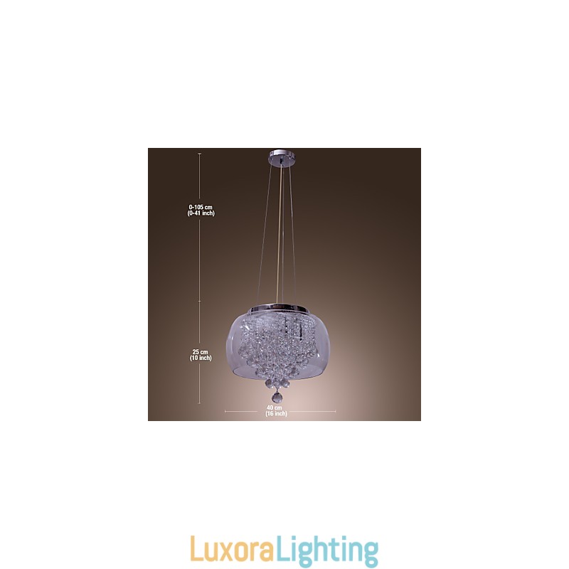 Designer Touch Decorative Artistic 6 Light Crystal Pendant Light with Glass Shade