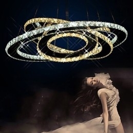 Designer Touch Decorative Crystal Pendant Lighting Ceiling Chandelier Light Fixtures with Warm and Cool White 3 rings