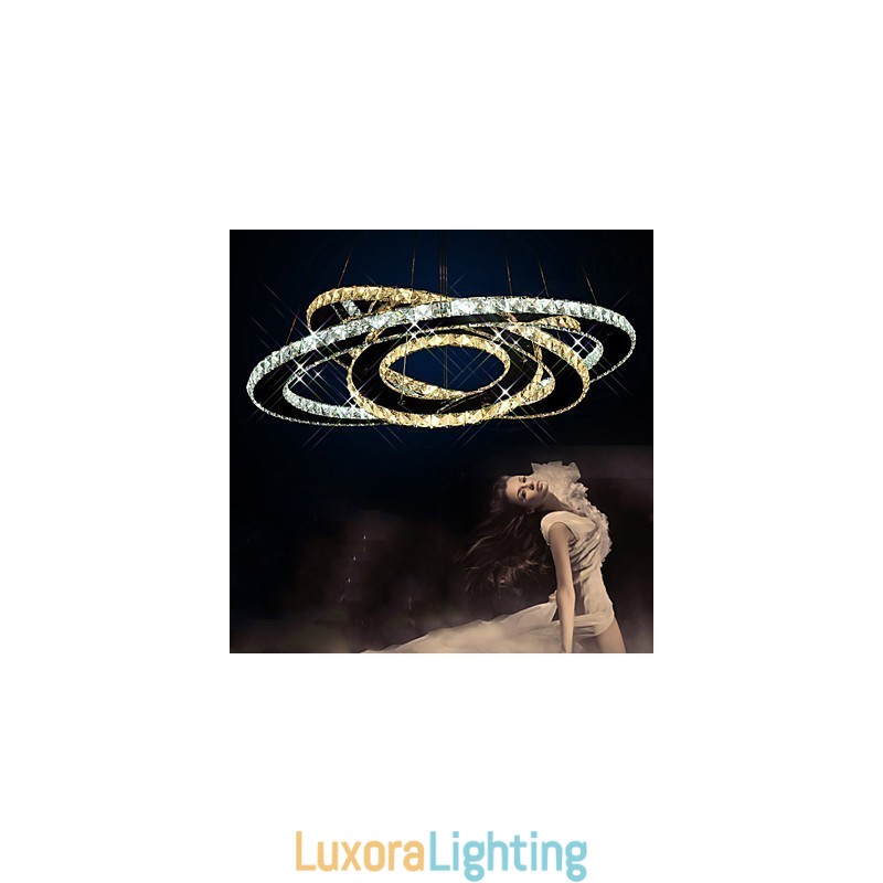 Designer Touch Decorative Crystal Pendant Lighting Ceiling Chandelier Light Fixtures with Warm and Cool White 3 rings