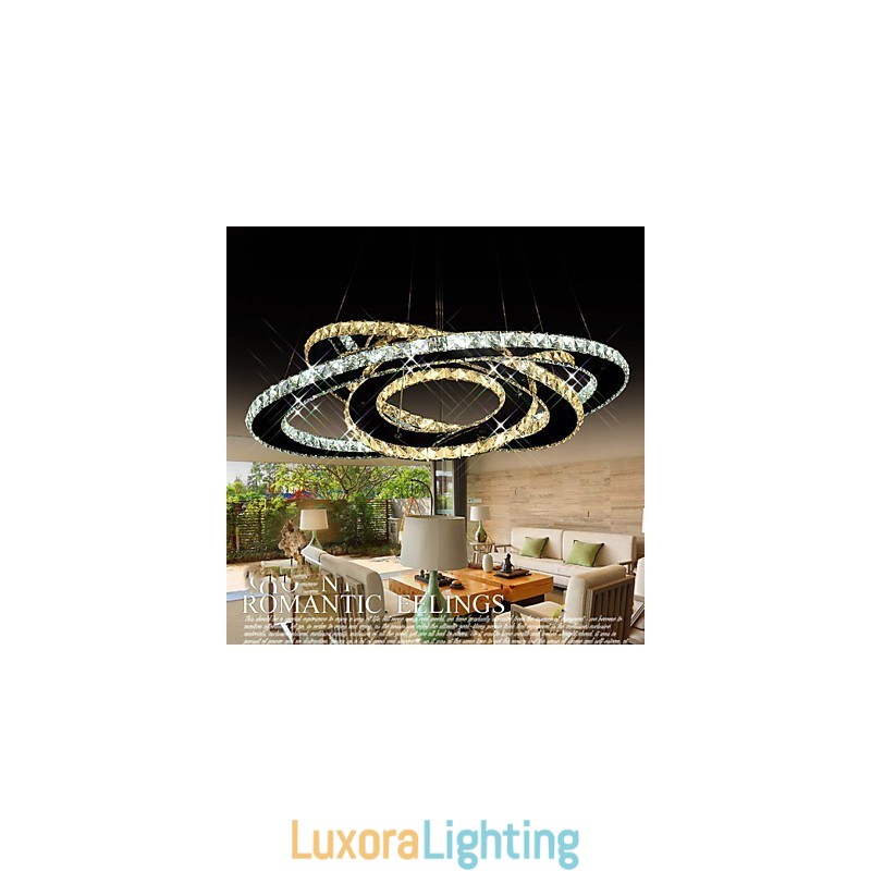 Designer Touch Decorative Crystal Pendant Lighting Ceiling Chandelier Light Fixtures with Warm and Cool White 3 rings