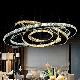 Designer Touch Decorative Crystal Pendant Lighting Ceiling Chandelier Light Fixtures with Warm and Cool White 3 rings