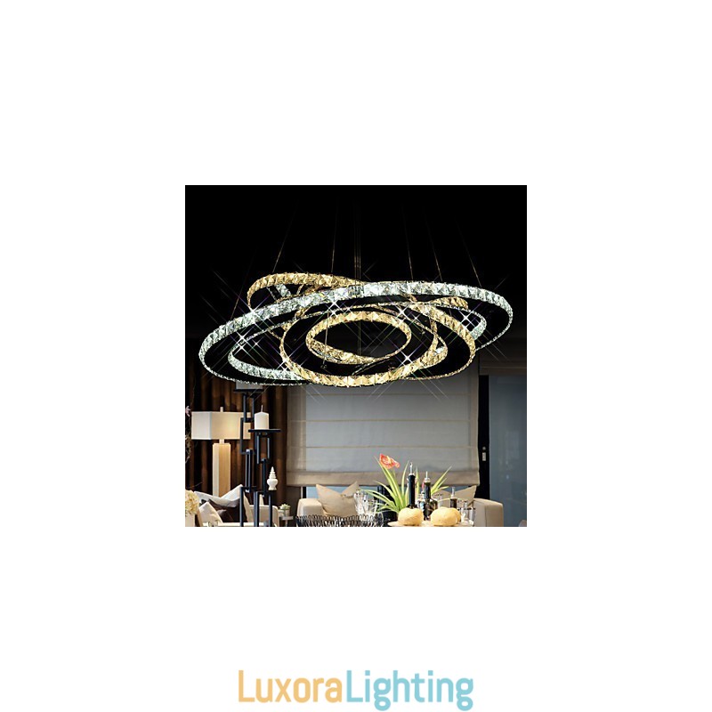 Designer Touch Decorative Crystal Pendant Lighting Ceiling Chandelier Light Fixtures with Warm and Cool White 3 rings