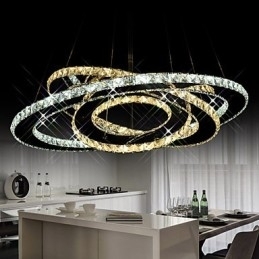 Designer Touch Decorative Crystal Pendant Lighting Ceiling Chandelier Light Fixtures with Warm and Cool White 3 rings