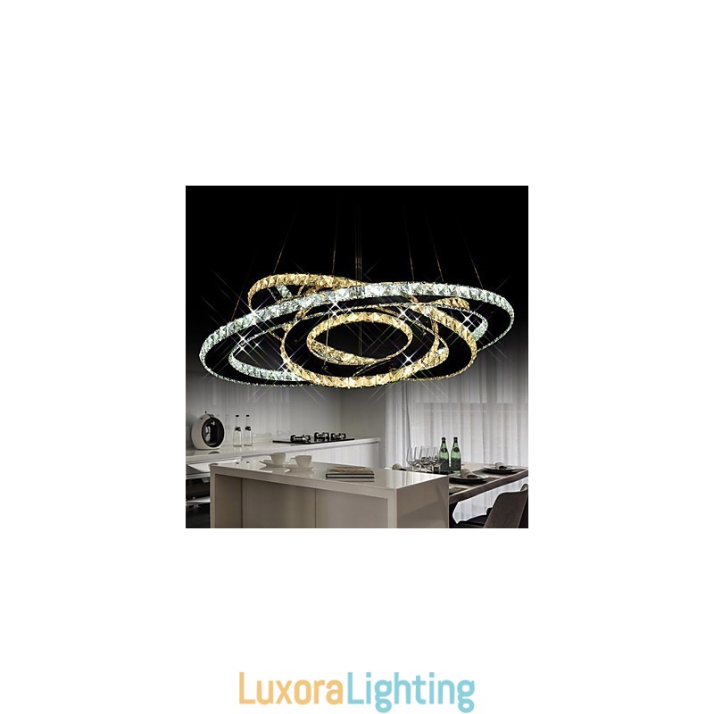 Designer Touch Decorative Crystal Pendant Lighting Ceiling Chandelier Light Fixtures with Warm and Cool White 3 rings