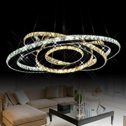 Designer Touch Decorative Crystal Pendant Lighting Ceiling Chandelier Light Fixtures with Warm and Cool White 3 rings