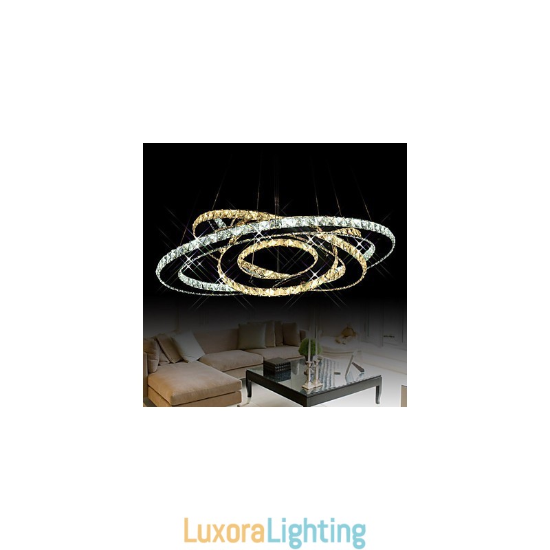 Designer Touch Decorative Crystal Pendant Lighting Ceiling Chandelier Light Fixtures with Warm and Cool White 3 rings