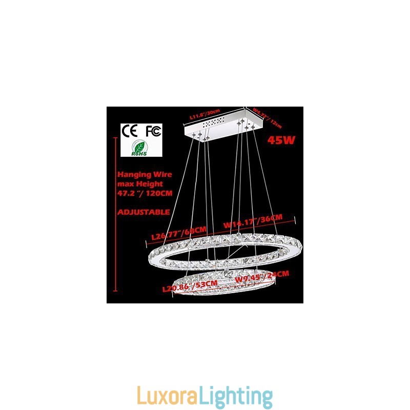 Designer Touch Decorative Modern Crystal Pendant Light with Oval Double Ring for