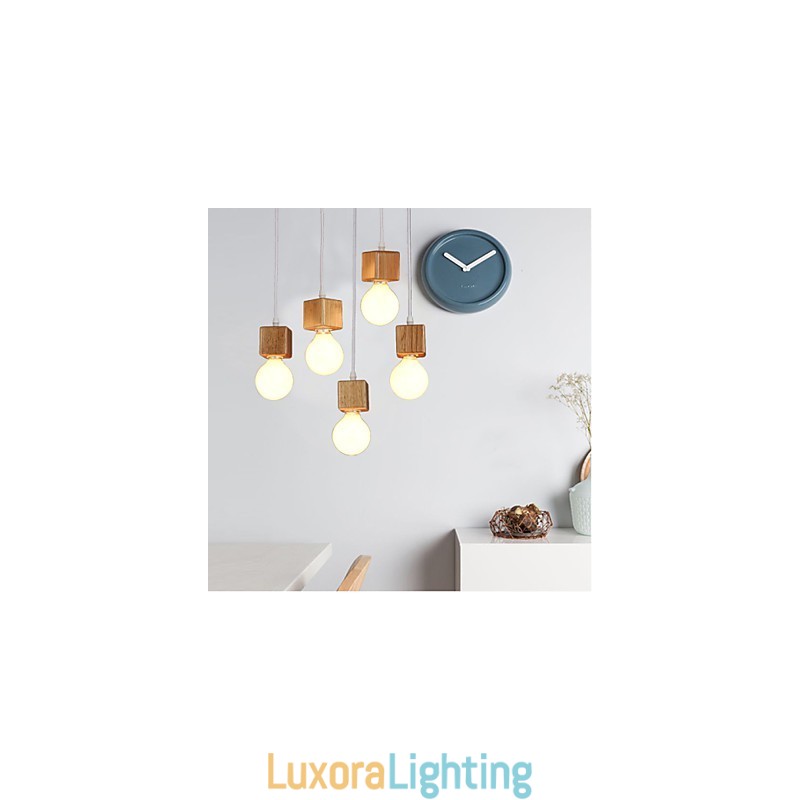 Designer Touch Decorative Nordic Solid Wood Square Lamp Holder Sitting Droplight Lamp Light