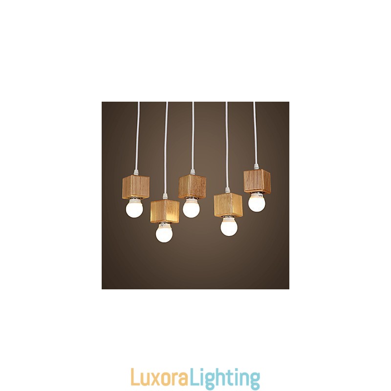 Designer Touch Decorative Nordic Solid Wood Square Lamp Holder Sitting Droplight Lamp Light