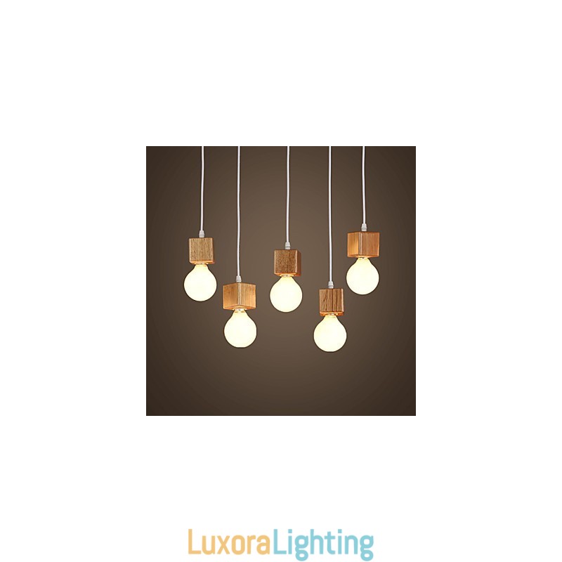 Designer Touch Decorative Nordic Solid Wood Square Lamp Holder Sitting Droplight Lamp Light