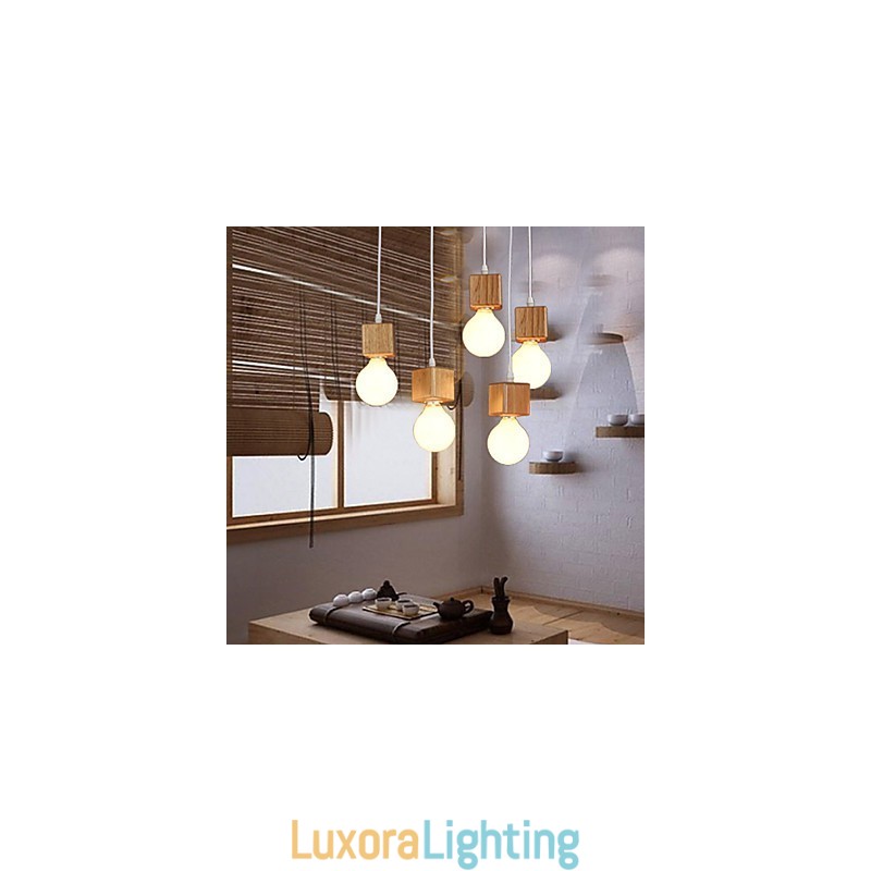 Designer Touch Decorative Nordic Solid Wood Square Lamp Holder Sitting Droplight Lamp Light