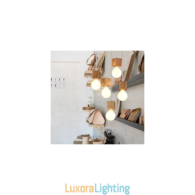 Designer Touch Decorative Nordic Solid Wood Square Lamp Holder Sitting Droplight Lamp Light