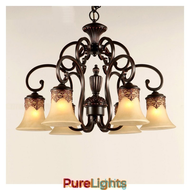 Designer Touch Decorative Chandelier Pendant Light 6 Lights Vintage Country Island Metal+Glass
