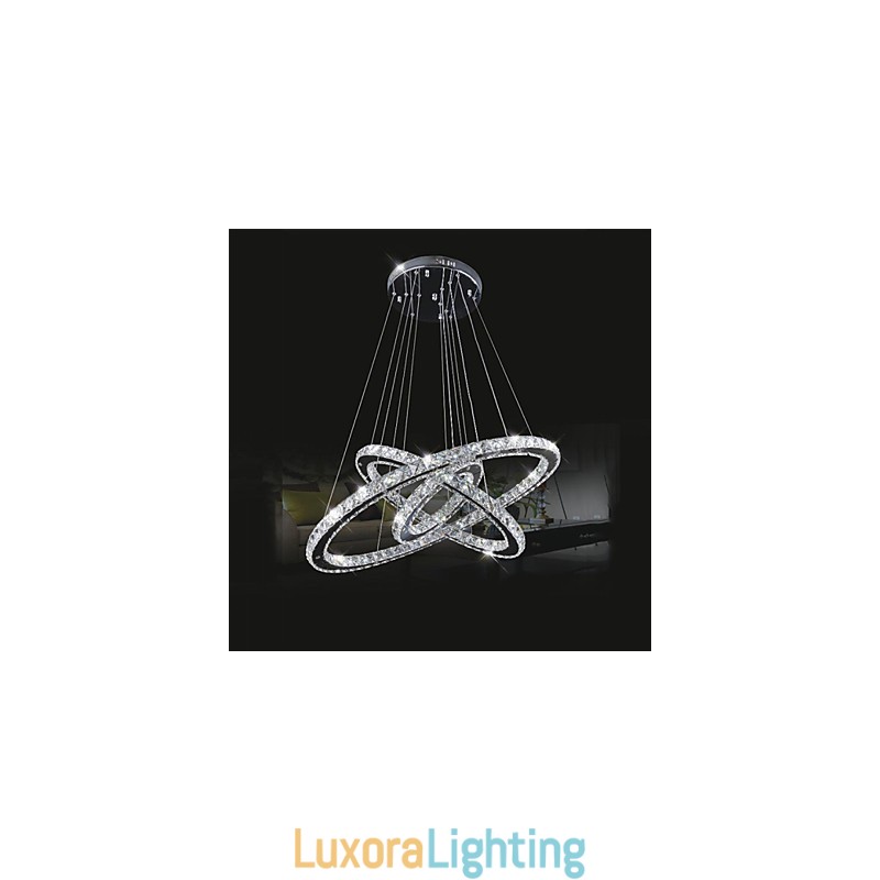 Designer Touch Decorative Dimmable Circular Pendant Chandelier Lighting Fixtures with K9 Crystal Warm and Cool White with Remote Control