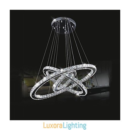Designer Touch Decorative Dimmable Circular Pendant Chandelier Lighting Fixtures with K9 Crystal Warm and Cool White with Remote Control