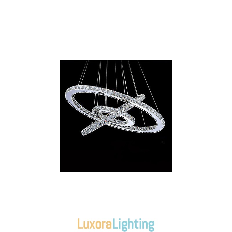 Designer Touch Decorative Dimmable Circular Pendant Chandelier Lighting Fixtures with K9 Crystal Warm and Cool White with Remote Control