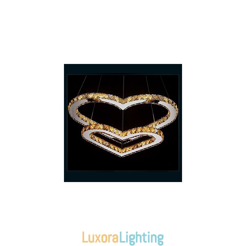 Designer Touch Decorative Pendant Lighting Chandelier Light Transparent OR Amber K9 Crystal Double Heart shaped Ceiling Lamps Lights
