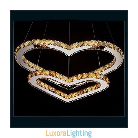 Designer Touch Decorative Pendant Lighting Chandelier Light Transparent OR Amber K9 Crystal Double Heart shaped Ceiling Lamps Lights