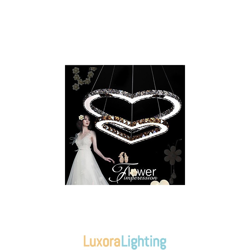 Designer Touch Decorative Pendant Lighting Chandelier Light Transparent OR Amber K9 Crystal Double Heart shaped Ceiling Lamps Lights