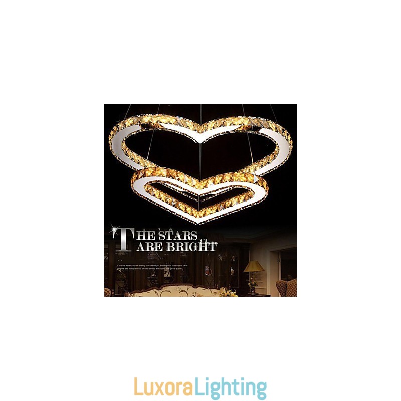 Designer Touch Decorative Pendant Lighting Chandelier Light Transparent OR Amber K9 Crystal Double Heart shaped Ceiling Lamps Lights