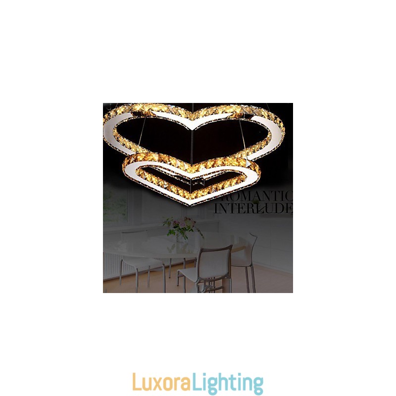 Designer Touch Decorative Pendant Lighting Chandelier Light Transparent OR Amber K9 Crystal Double Heart shaped Ceiling Lamps Lights