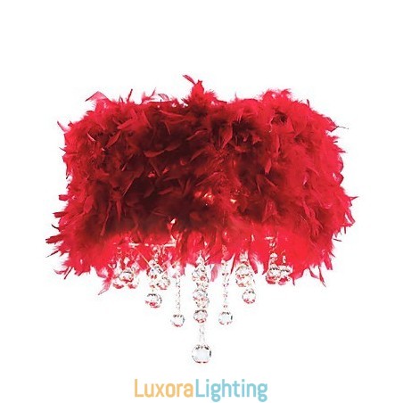 Designer Touch Decorative Crystal Pendant Light with 3 Lights in Red Feather Shade