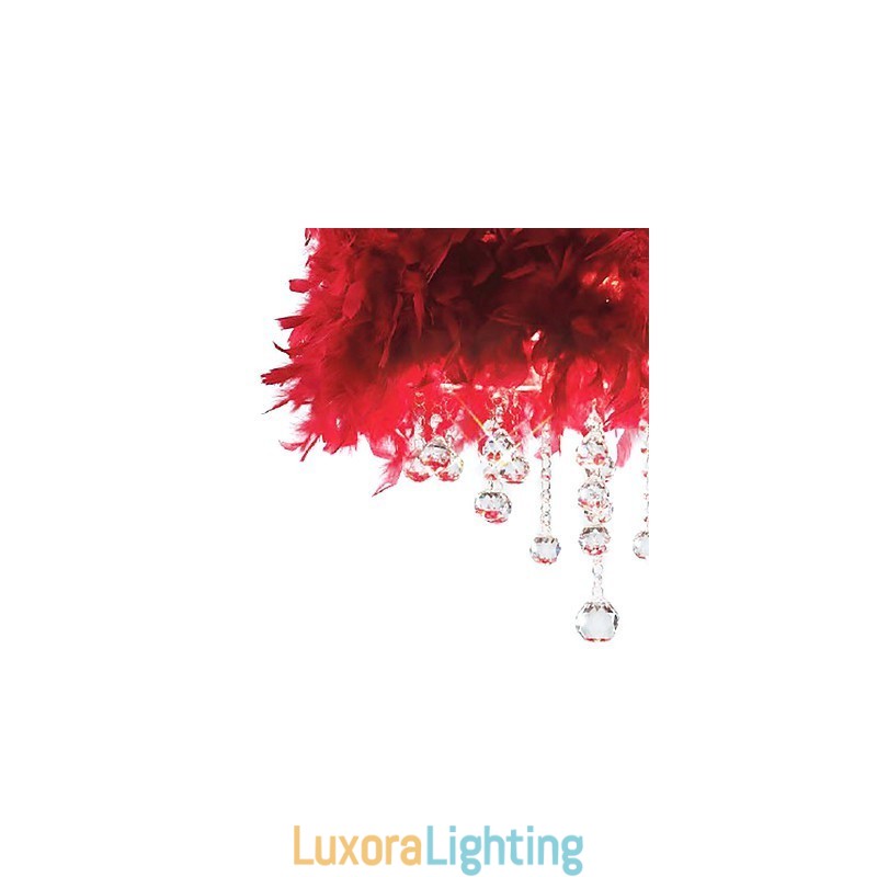 Designer Touch Decorative Crystal Pendant Light with 3 Lights in Red Feather Shade