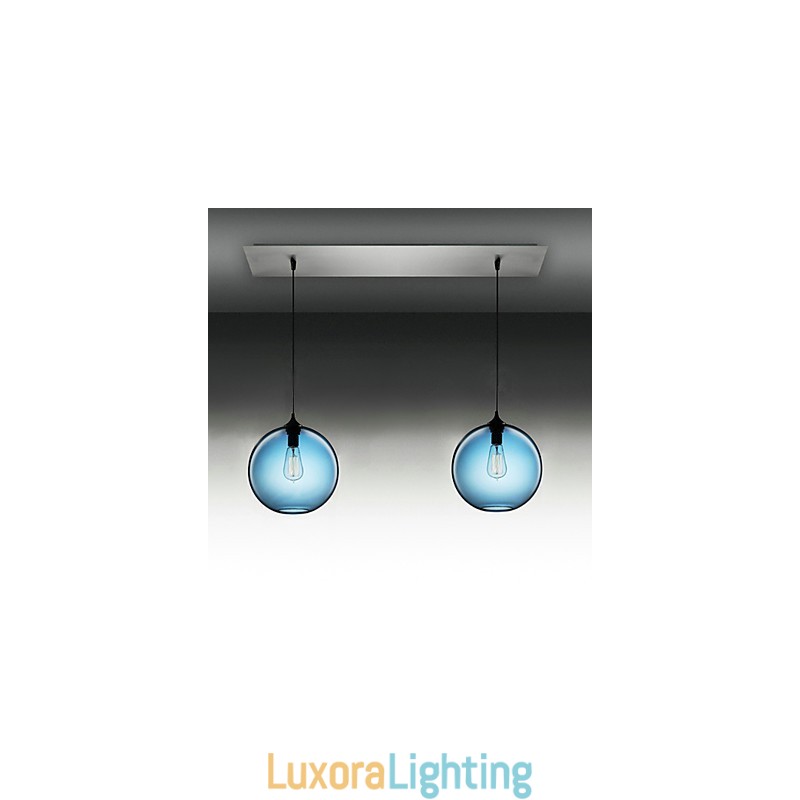 Designer Touch Decorative 2 Light Modern Glass Pendant Light in Round Blue Bubble Design