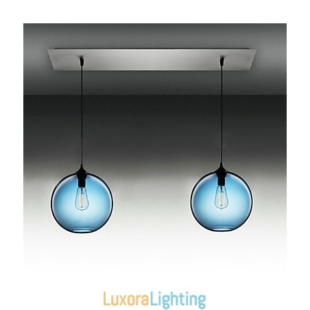 Designer Touch Decorative 2 Light Modern Glass Pendant Light in Round Blue Bubble Design