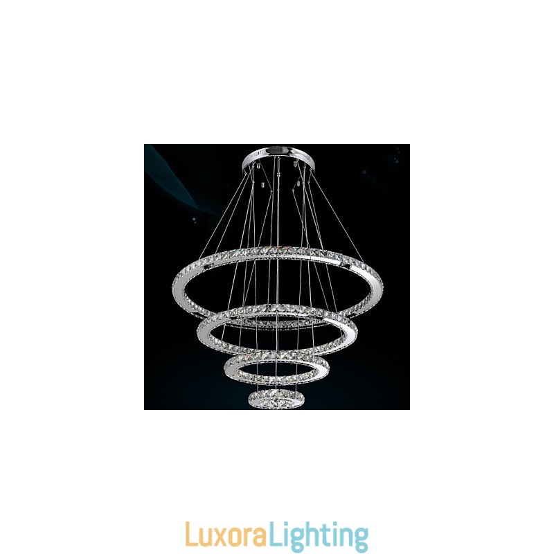 Designer Touch Decorative Crystal Pendant Light Ceiling Chandelier K9 Clear Crystal Round 4 Rings Large Ring(Warm White) Other(Cool White)